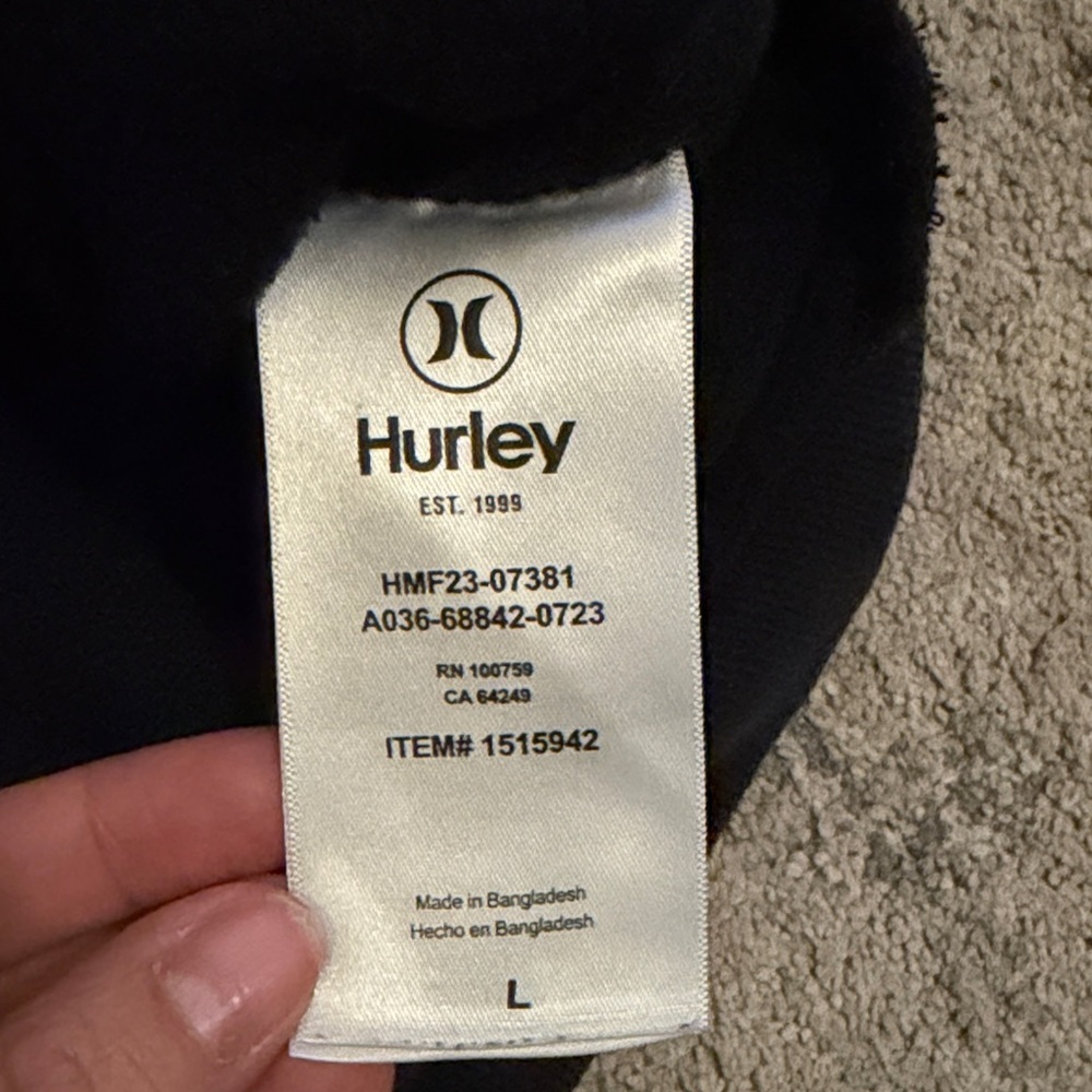(158)Hurley Men's Black Hoodie with White Logo - Picture 2 of 5